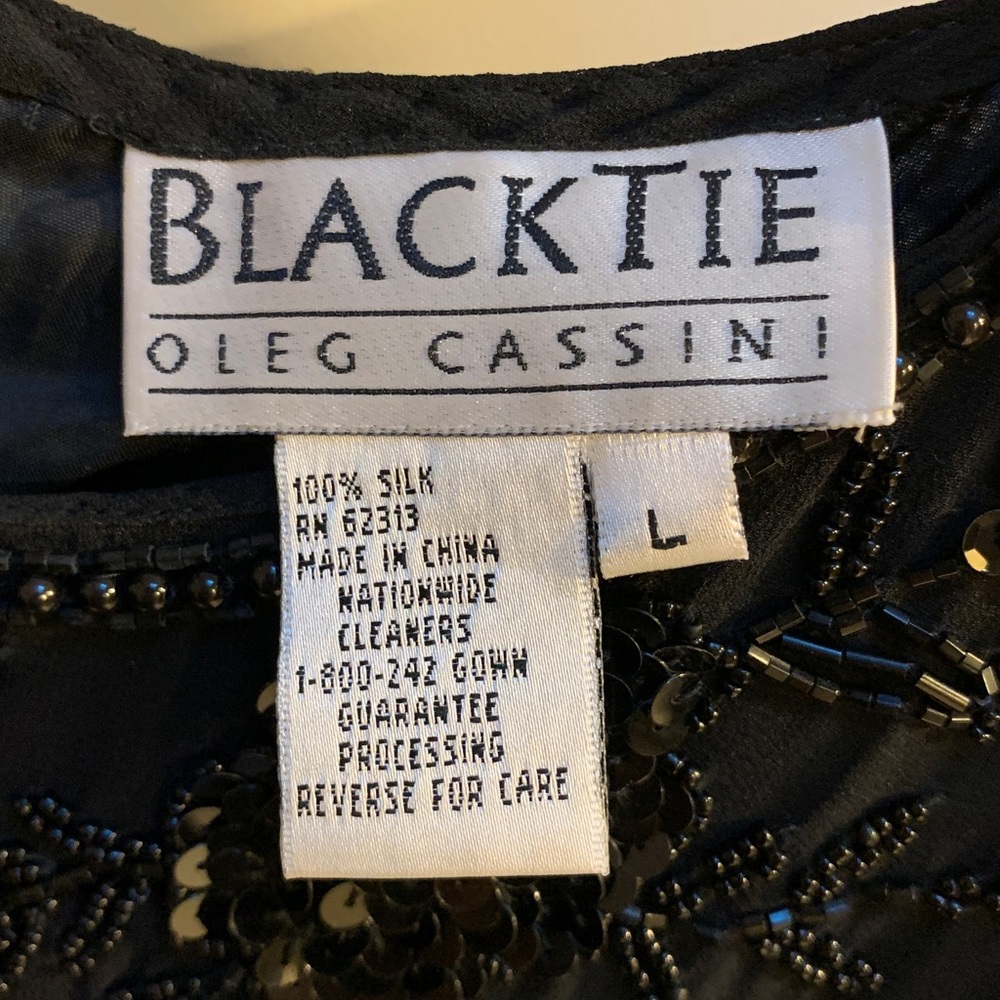 Oleg Cassini Black Beaded Crop Top with Fringe - Picture 2 of 7